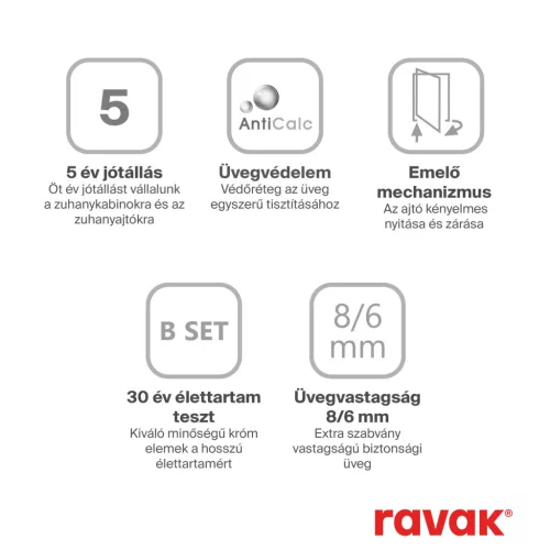 Ravak Brilliant BSDPS-80 jobb zuhanykabin króm+transparent 0UP44A00Z1