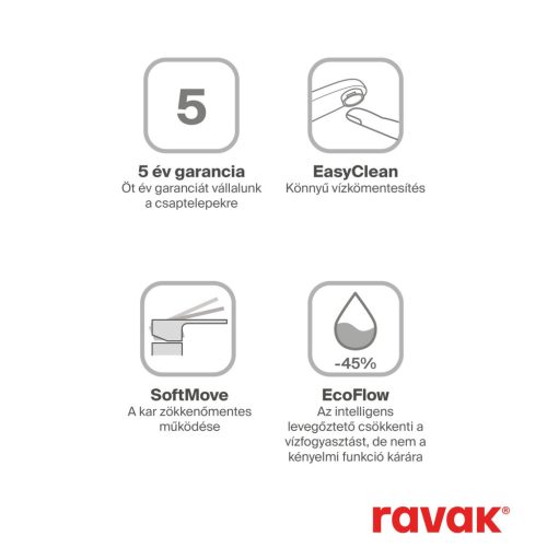Ravak Espirit álló mosdócsaptelep 190 mm leeresztő nélkül ES 012.00CR, Chrome X070193