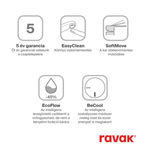 Ravak Chrome II mosdócsaptelep BeCool 175 mm lefolyó nélkül CR II 014.21BL, fekete X070460