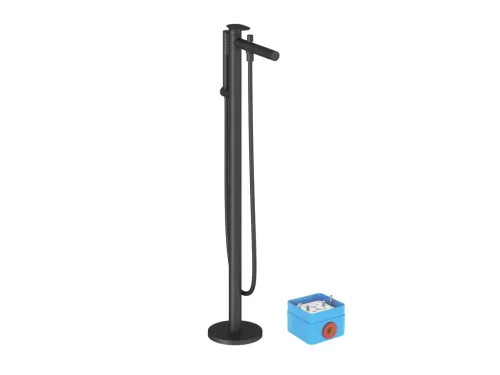 Ravak Spring padlón álló kádcsaptelep test nélkül, zuhanyszettel, fekete SG 080.20BLM.RB07A X070556